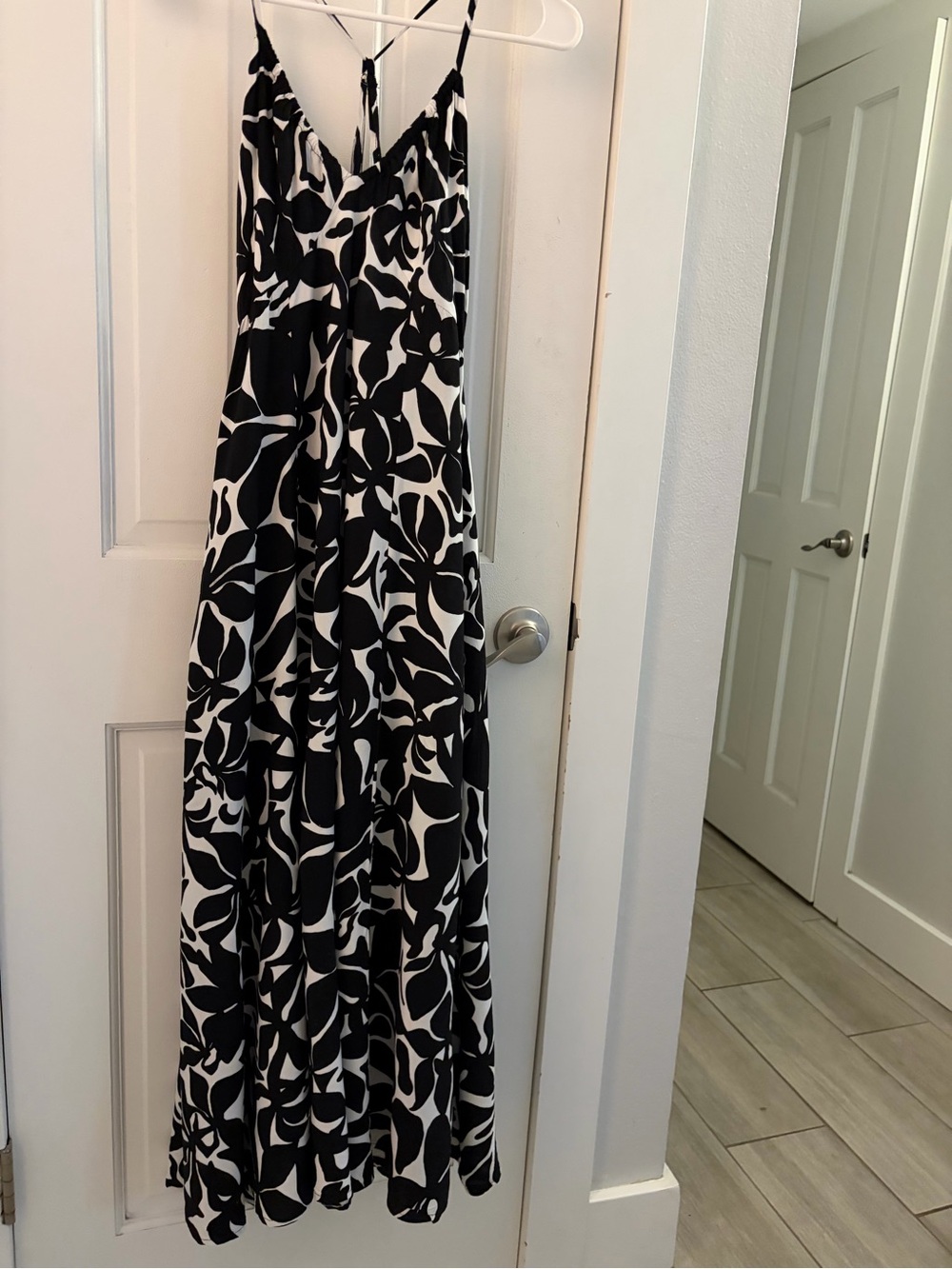 H&M Black and White Floral-Print Spaghetti-Strap Maxi Dress